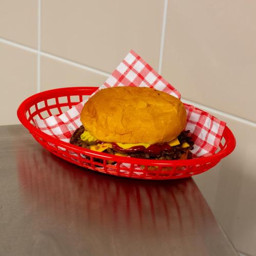 a sandwich in a red basket on a table at JOST Hostel Lille Centre in Lille