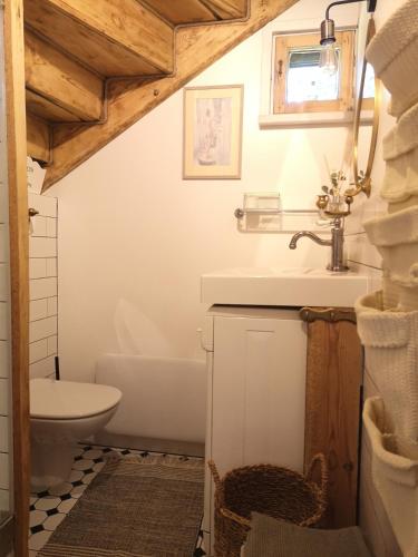 a bathroom with a sink and a toilet at Omulīgs mājoklis Ogres sirdī in Ogre