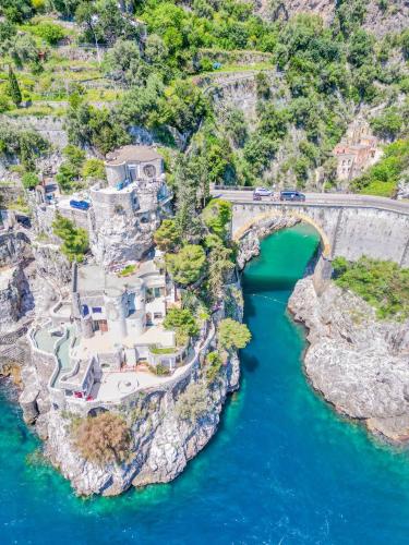 an aerial view of a bridge over a river at Amalfi House Marlidia in Conca dei Marini