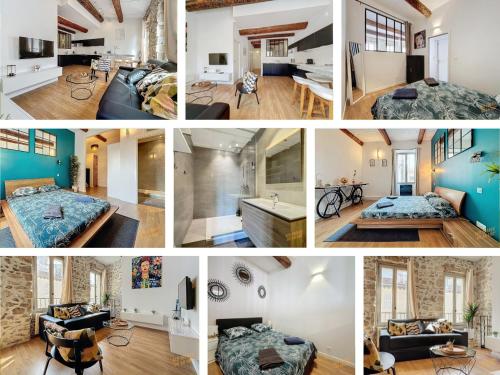 un collage de photos d'une chambre et d'un salon dans l'établissement Charmant Appartement au Vieux-Port - Climatisation - Les Frères de la Loc', à Marseille