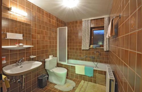 y baño con aseo, lavabo y espejo. en Appartementhaus Lechner en Arzl im Pitztal