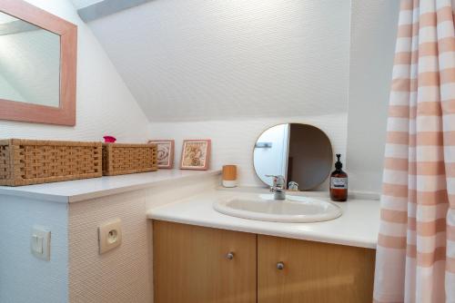 a bathroom with a sink and a mirror at La Libellule - Charmante maison avec jardin à Séné in Séné