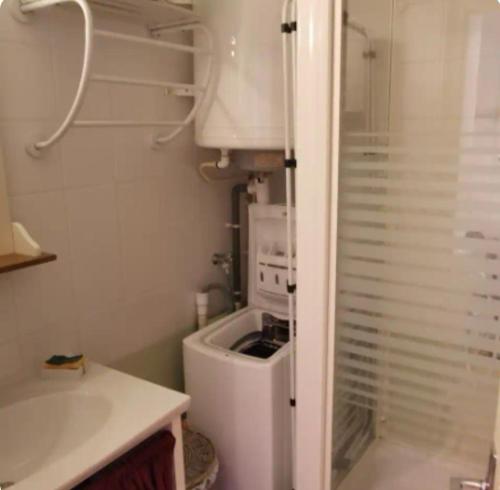 La petite salle de bains est pourvue d'un lavabo et d'un lave-linge. dans l'établissement Joli F2 de 2 à 8 places, 300m centre station ski, à Albiez-Montrond