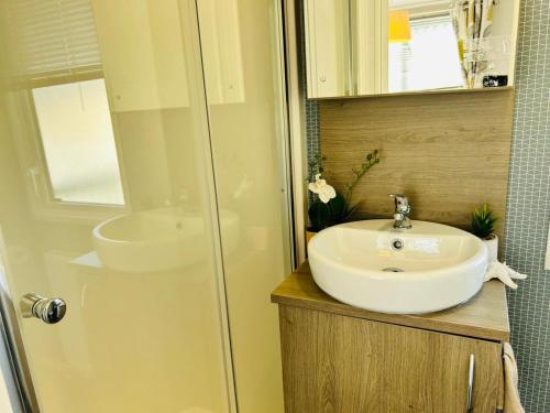a bathroom with a sink and a shower at Gracie in Paignton