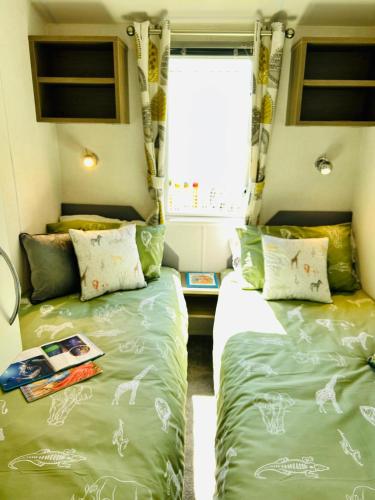 a bedroom with two beds and a window at Gracie in Paignton