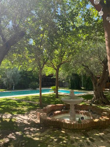 a fountain in the middle of a park with trees at Casa Valley Boutique in Melegis