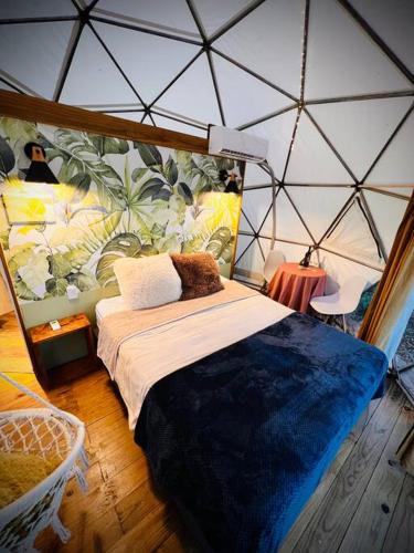 a room with a bed in a glass dome at Magia Glamping, Domo Full Moon, entre las sierras y el mar in Punta Colorada