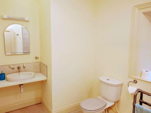 a bathroom with a white toilet and a sink at Period country house set within equestrian centre in Ashford