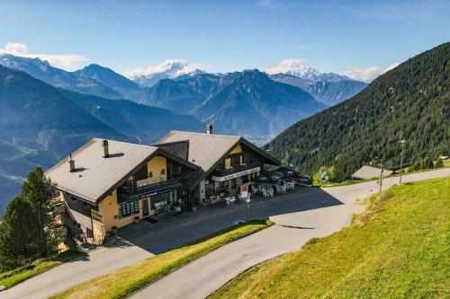 an aerial view of a house in the mountains at Ferienwohnungen Zurschmitten in Riederalp