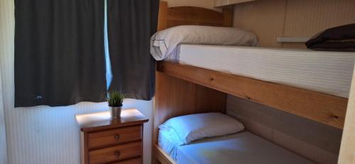 2 łóżka piętrowe w pokoju z doniczką w obiekcie CAMPING RIANXO w mieście Rianjo