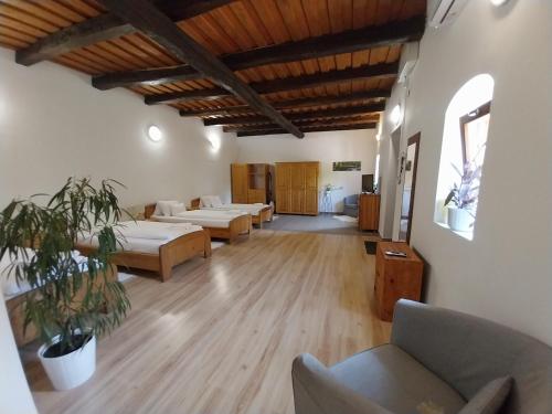 a living room with two beds and a couch at Dráva Fishing Apartman in Drávakeresztúr