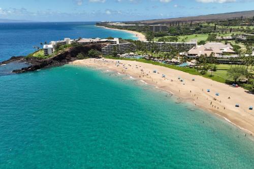 an aerial view of a beach and the ocean at Sheraton Maui Resort & Spa in Lahaina
