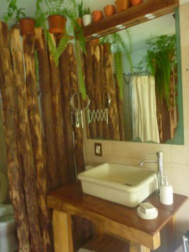 un bagno con lavandino e specchio di Quindio a Barra del Chuy