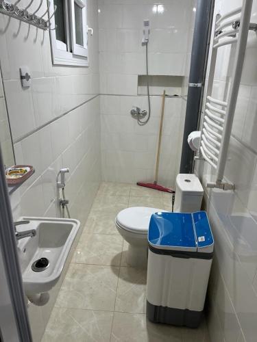 un bagno bianco con un water e un lavandino di Studio Mohamed a Sétif