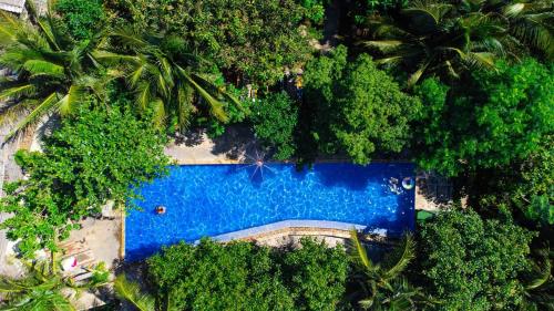 an overhead view of a swimming pool in the middle of trees at Stop And Go Làng Chài Bàu Trắng in Ấp Thiẹn Ái