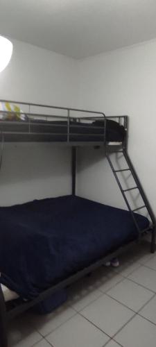 Ce lit se trouve dans un dortoir doté de 2 lits superposés et d'un matelas bleu. dans l'établissement Pergola, à Saint-Cyprien