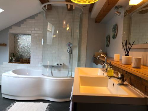 Bilik mandi di Gîte Au Pradin échappée nature et détente spa