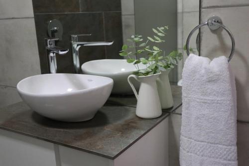 un baño con lavabo y un tazón blanco en una encimera en Las Nencias Houses, en San Carlos