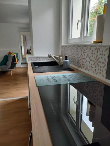 une cuisine avec un évier et un plan de travail dans l'établissement Maison avec jardin, le pal, N7, à Bessay-sur-Allier