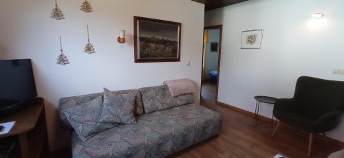 a living room with a couch and a chair at Apartments Kapus Center in Bled