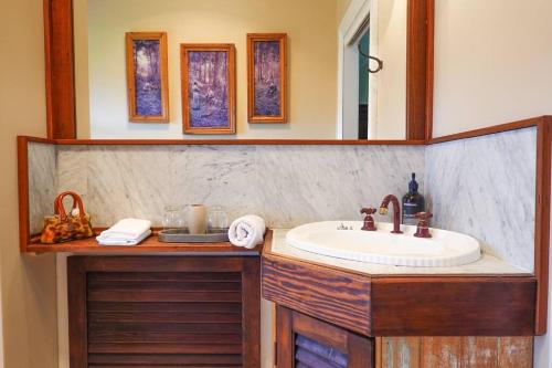 a bathroom with a sink and a mirror at Casilda House-Central Waterfront in Dunalley
