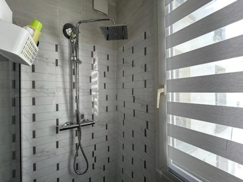 une douche avec pommeau de douche dans une salle de bain dans l'établissement Appartement Paris, à Paris