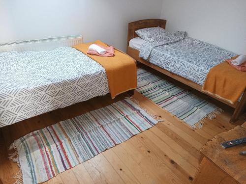 a bedroom with two beds and a rug at Holiday house with a parking space Dalj, Slavonija - 22471 in Dalj