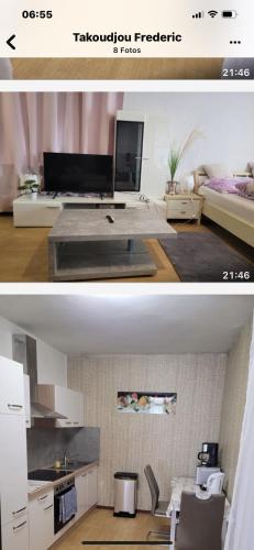 two pictures of a kitchen and a living room at Shalom VIP in Goddert