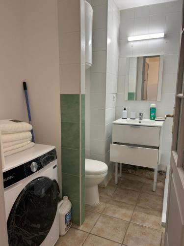 une salle de bain avec toilettes et lavabo dans l'établissement Studio Nîmois bien équipé avec parking, à Nîmes