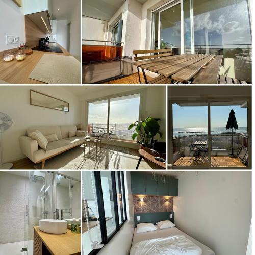 un collage de photos d'un salon et d'une maison dans l'établissement Azur à la Chaume, à Les Sables-dʼOlonne