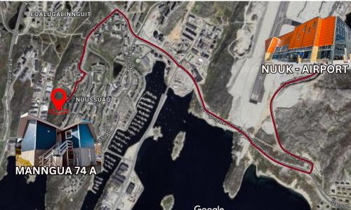a map with a red line on it at Isi4u Sleep 'n Go in Nuuk