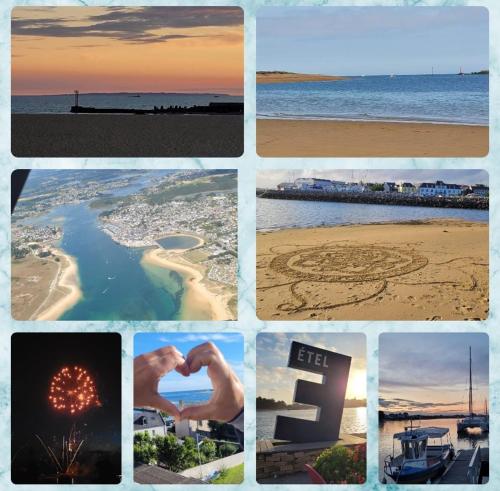 a collage of pictures of the beach and the ocean at Abri du pêcheur in Étel
