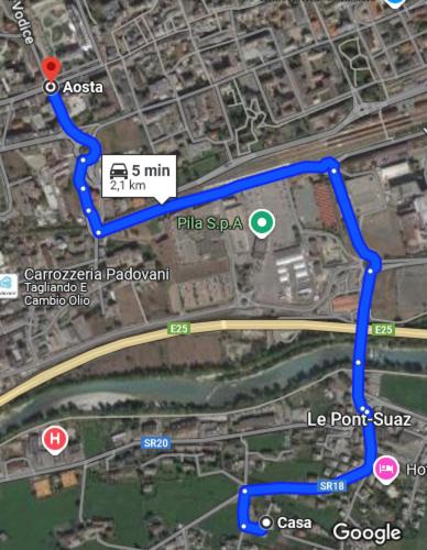 a map of a freeway with a blue line at La Vigne de Papagran in Aosta