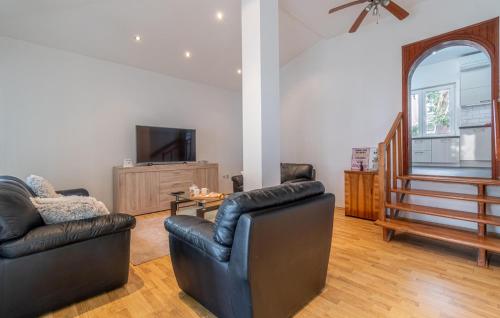 a living room with two leather chairs and a television at 3 Bedroom Cozy Home In Zminj in Žminj