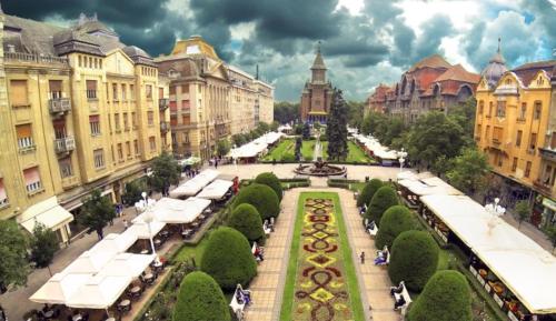 a view of a street in a city with buildings at Central Terrace Escape with Jacuzzi in Timişoara