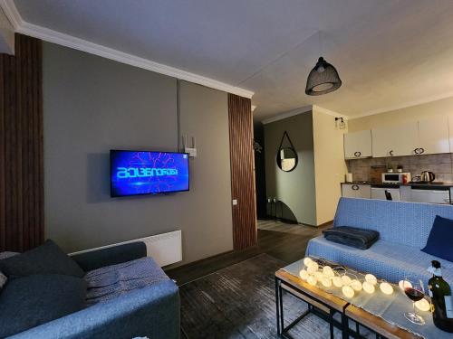 TV a/nebo společenská místnost v ubytování Ski in Ski out Tiamo Apartment 302-303 at Gudauri loft hotel