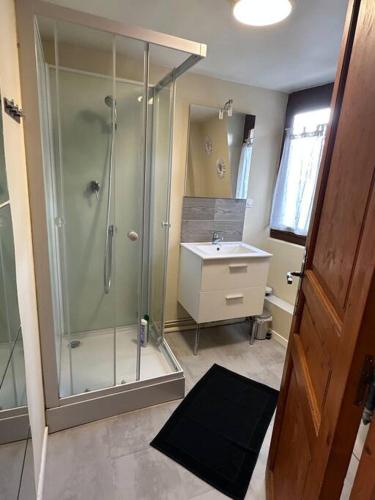 une salle de bain avec une douche en verre et un lavabo dans l'établissement Magnifique duplex tout confort, à Beauvais