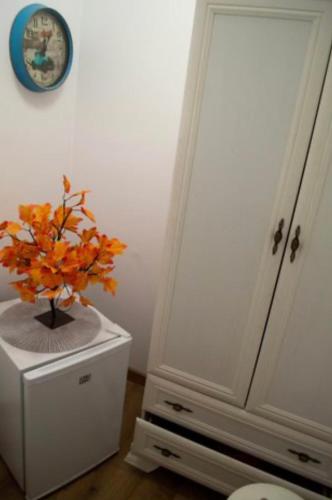 a room with a white cabinet and a plant in a vase at Casa Boem in Mogoşoaia