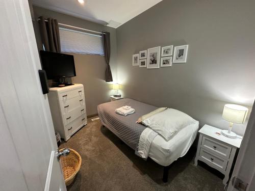 a bedroom with a bed and a tv and a dresser at Stay549 in Winnipeg