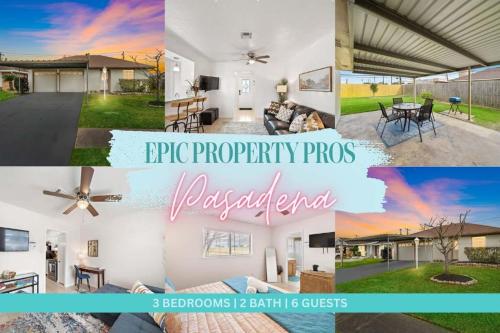 a collage of photos of a house at Covered Back Patio Covered Parking Game Room WIFI Smart TV's every room Washer & Dryer in Pasadena