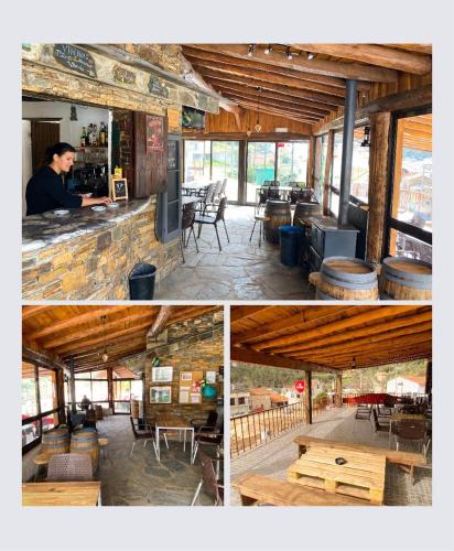 two pictures of a bar with a man at a counter at Refúgio com Tanque Privado e Azeite Artesanal in Góis