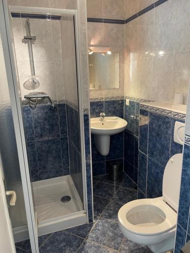 une salle de bain avec toilettes, lavabo et douche dans l'établissement studio standing cannes croisette, à Cannes