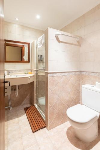 a bathroom with a shower and a toilet and a sink at Zelaikoa Behekoa - baskeyrentals in Zestoa