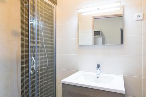 une salle de bain avec un lavabo et une douche dans l'établissement Unsejouranantes - Gîte Lamoricière, à Nantes