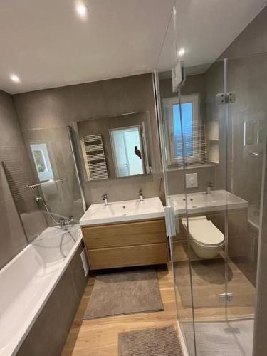 une salle de bain avec une baignoire, un lavabo et des toilettes dans l'établissement Olivier du ciel ODC, à Strasbourg