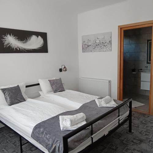 a bedroom with a large bed in a room at Check-In Kaya in Sibiu