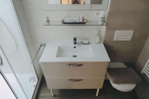 une salle de bain avec un lavabo et des toilettes dans l'établissement Le cocon de Rose, à Toulouse