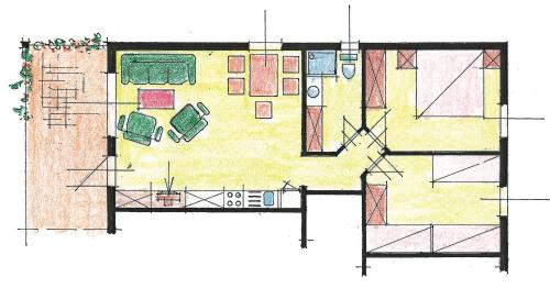 a drawing of a floor plan of a house at Ferienanlage - Zum See & Hotel in Plau am See