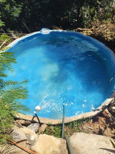 a blue pool of water on the ground at Balamjuyuc Cabañas y Ecohostel in Santa María Tonameca