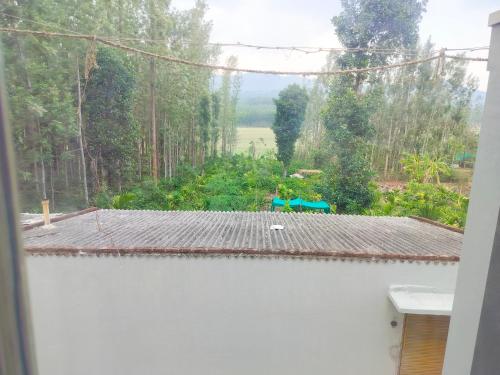 a view of a garden from the window of a house at Giridhama homestay in Chikmagalūr